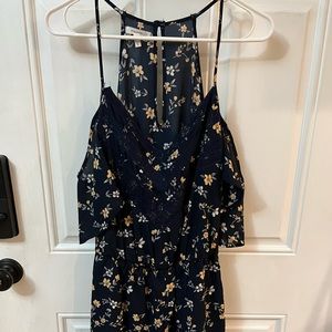 Navy Blue Floral Print Romper